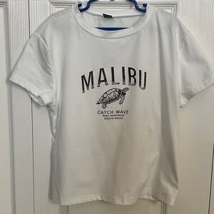 SHEIN White T-Shirt Malibu